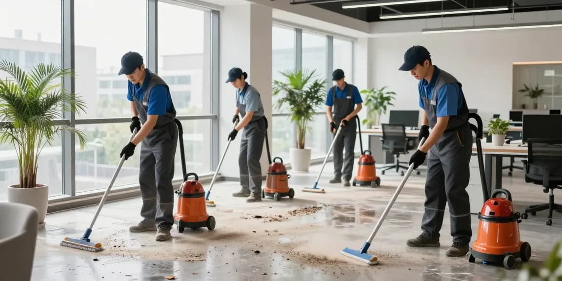 Bauendreinigung Firma in Dortmund reinigt professionell ein modernes Büro nach Bauarbeiten.