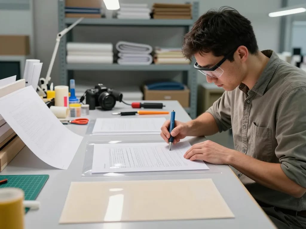 Professional technician demonstrating cách bóc lớp ép plastic không rách giấy in a modern workshop with specialized tools.