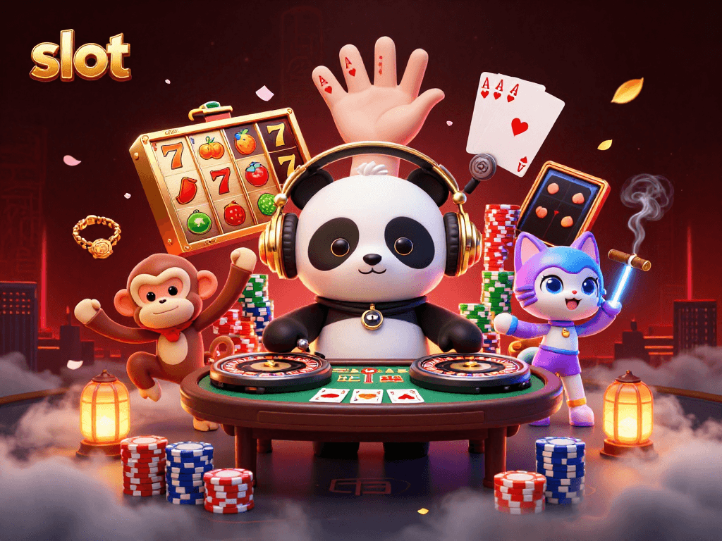 Spin the slot reels in a vibrant 3D scene with DJ panda, breakdancing monkey, and a glow-stick kitten.