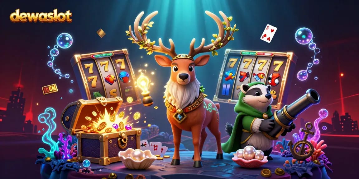 Menggali peluang menang di dewaslot dengan slot reels dan simbol keberuntungan di dalam suasana magis.