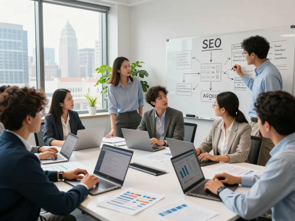 New York SEO Services team collaborating on digital marketing strategies in a modern office setting