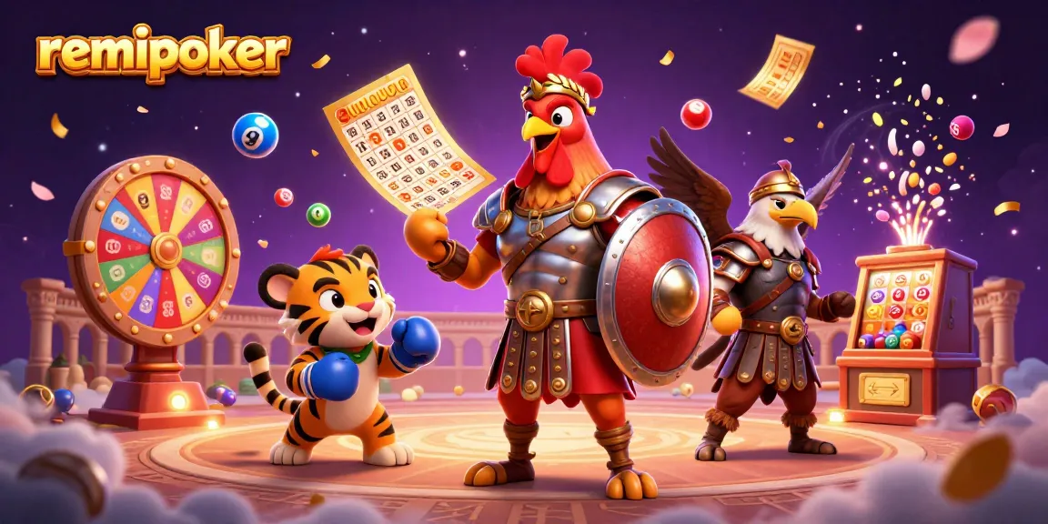 Experience the excitement of remipoker with colorful lottery and gaming elements in a vibrant scene.