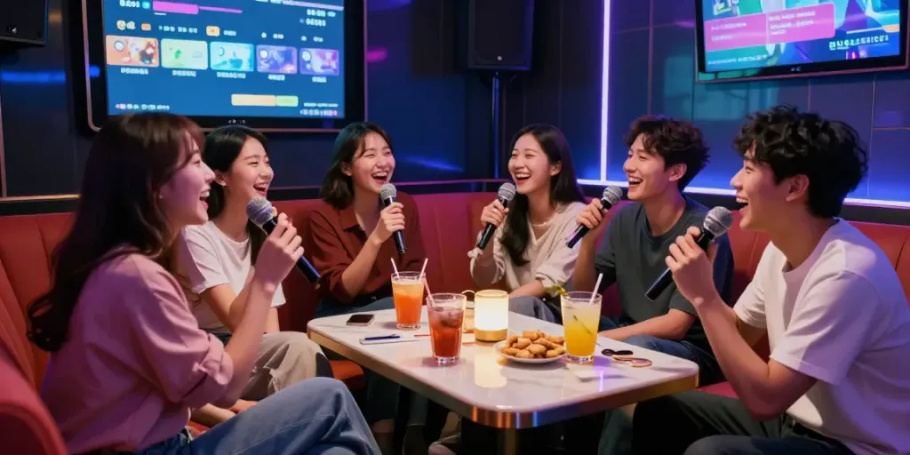 강남도파민에서 친구들과 함께 즐기는 카라오케의 즐거운 순간