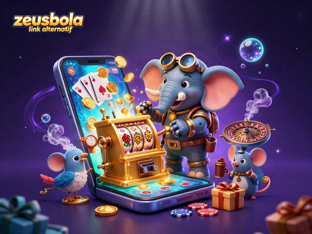 Spin the golden slot machine with zeusbola link alternatif as 3D steampunk elements and vibrant casino items ignite the scene.