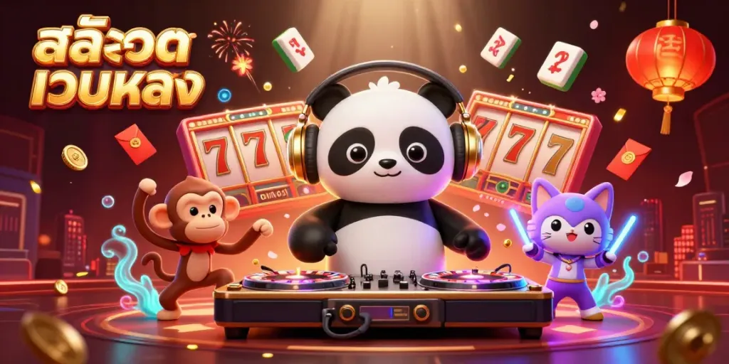 Engage with สล็อตเว็บตรง in an exciting 3D illustration featuring lively casino elements.