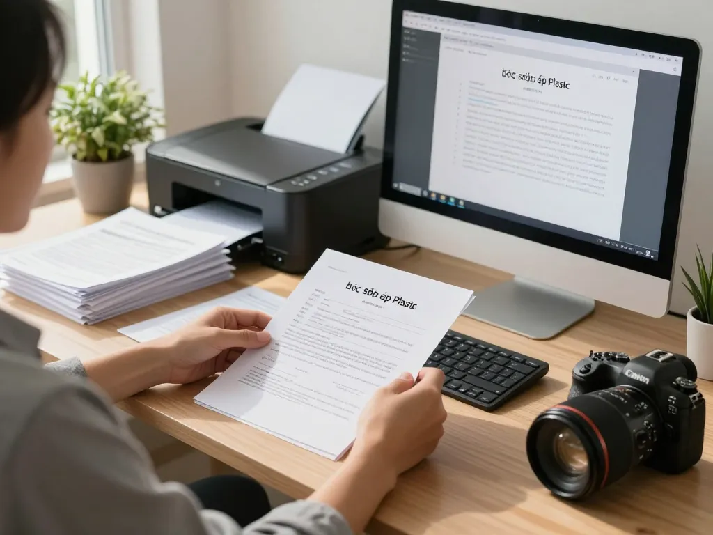 bóc sổ đỏ ép plastic organized on a modern desktop, showcasing effective document management.