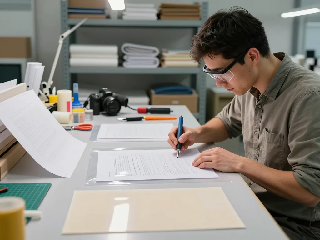 Professional technician demonstrating cách bóc lớp ép plastic không rách giấy in a modern workshop with specialized tools.