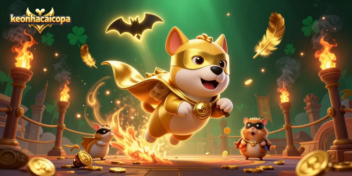 Experience winning with keonhacaicopa as a superhero dog combats odds, delivering gold coins and luck.