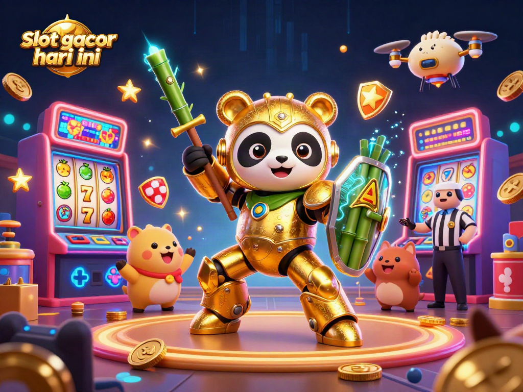Engage with slot gacor hari ini in a vibrant, action-packed casino scene featuring animated characters and gaming elements.