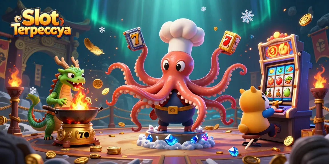 Celebrate winning moments at Slot Terpercaya with thrilling cartoon characters in a vibrant casino scene.