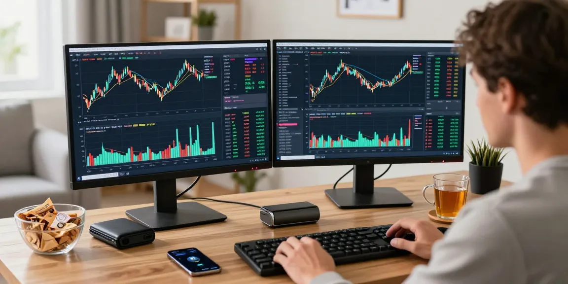 crypto mining without equipment in modern trading workspace with cryptocurrency charts and digital wallet