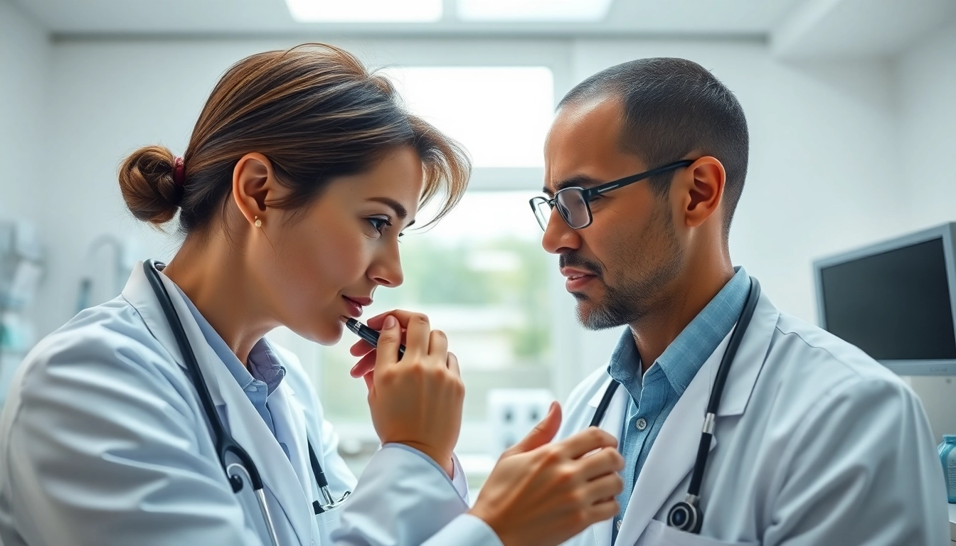 Health-focused consultation between a professional and patient in a bright clinic setting.