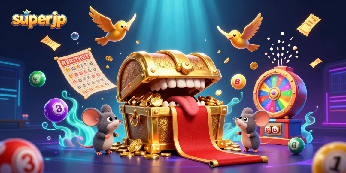 Enhance your luck with superjp's vibrant lottery balls and treasure in a dynamic casino scene