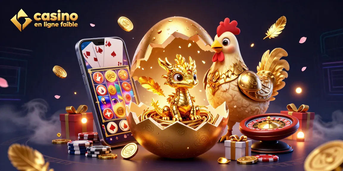 Jouez dans un casino en ligne fiable avec un dragon doré et des jetons de poker.