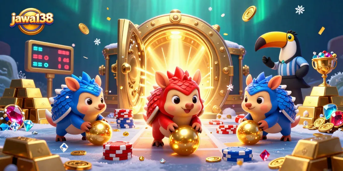 Engage with jawa138's vibrant casino scene featuring pangolins, poker chips, and treasure.