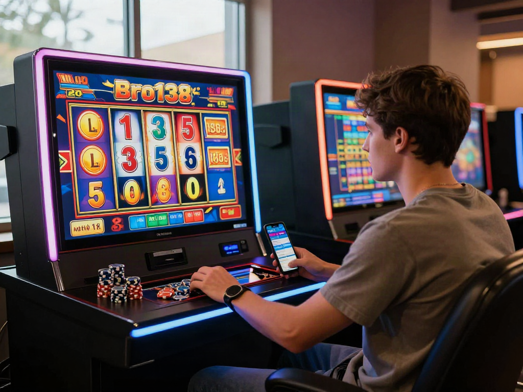 Player enjoying the exciting bro138 slot game in a vibrant gaming room.