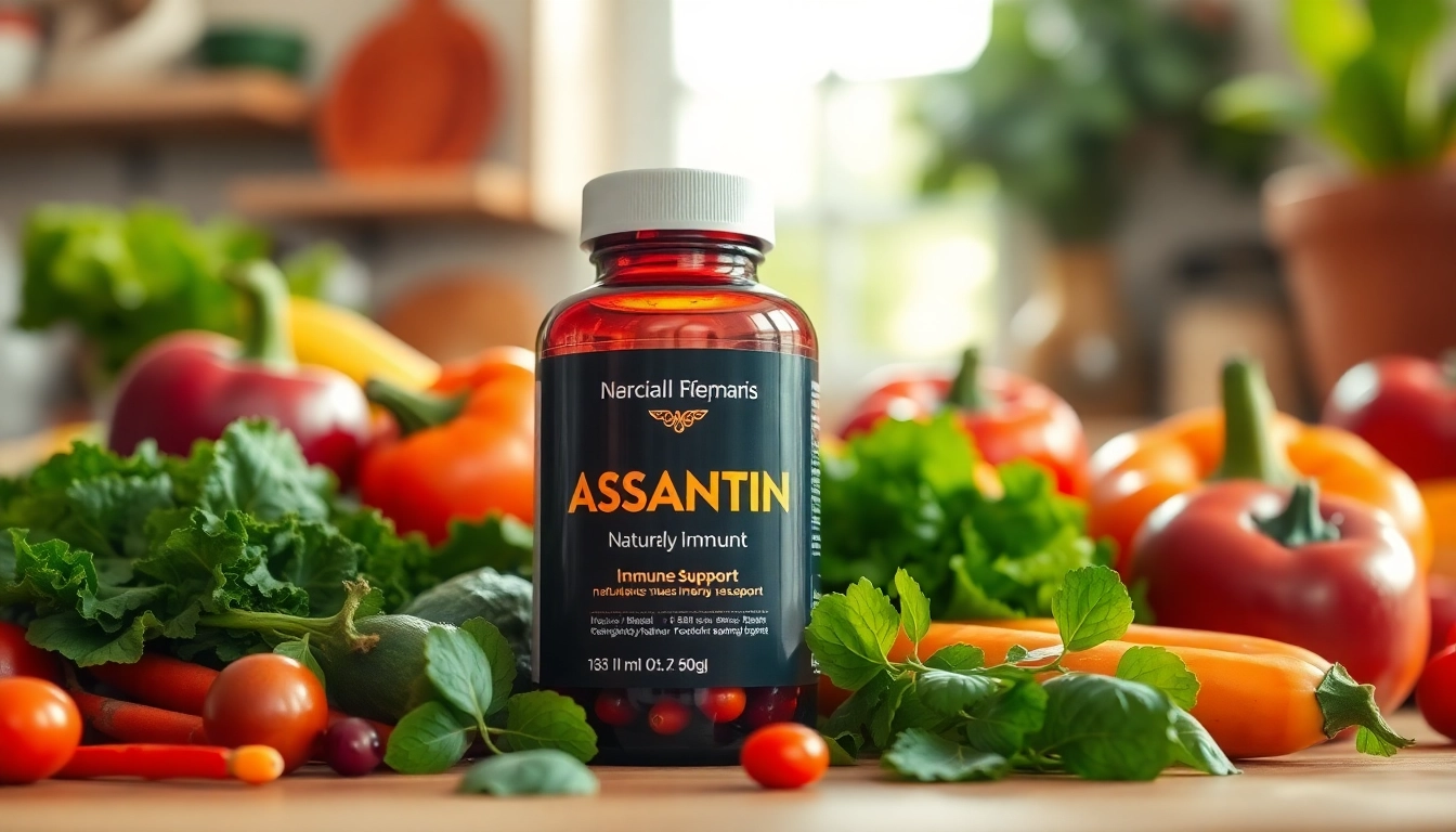Boost immune support naturally with astaxanthin in a vibrant wellness scene featuring fresh vegetables.
