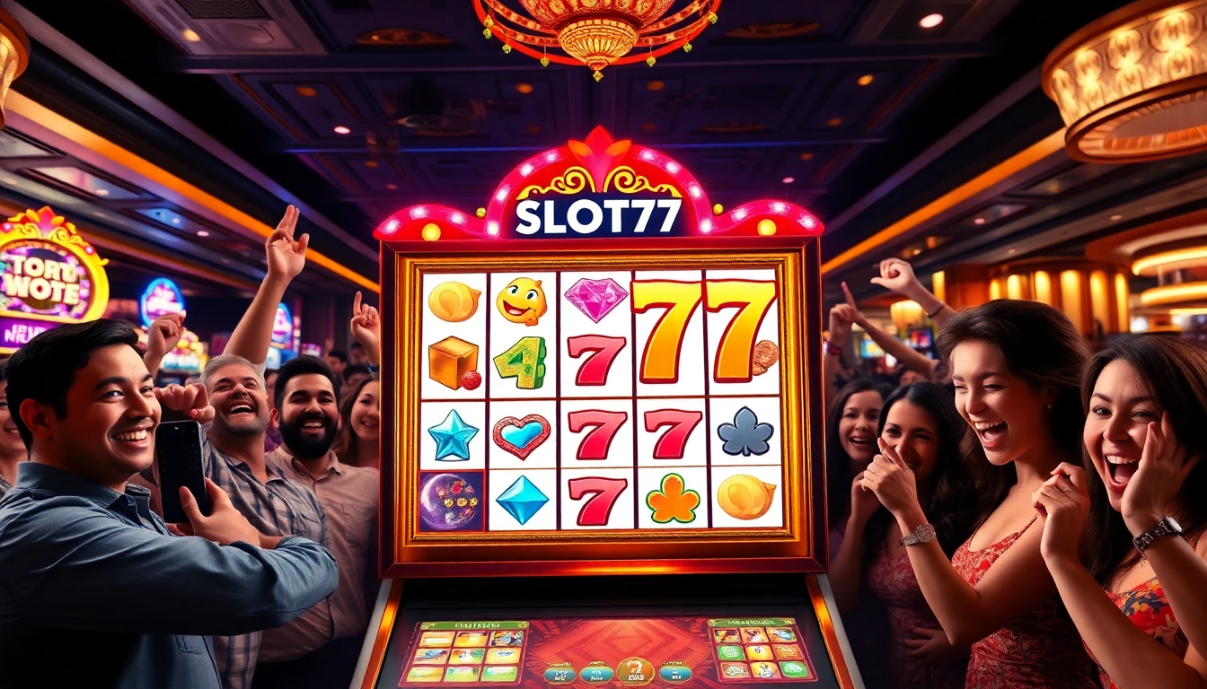 Menuju slot777, pemain merayakan kemenangan besar di kasino yang megah.