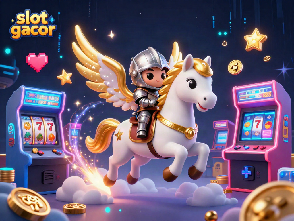 Engage with 'slot gacor' in a vibrant 3D casino world illustrated with enchanting characters.