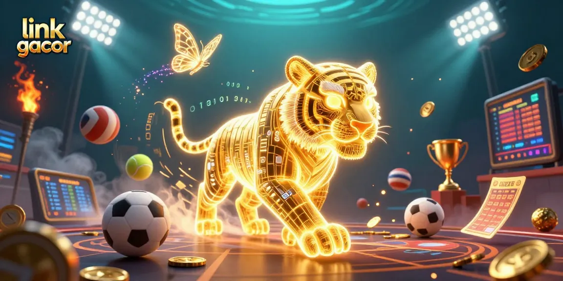 Engage in thrilling sports betting with link gacor, featuring vibrant 3D visuals of a neon tiger and dynamic game elements.