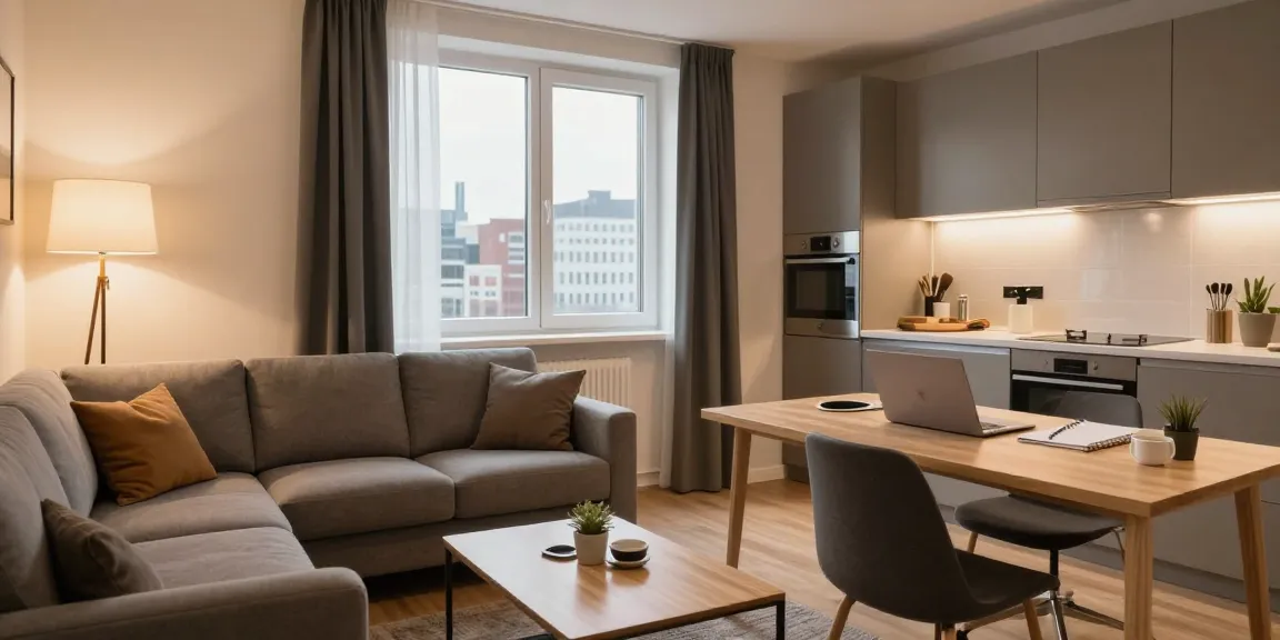 Gemütliches Monteurzimmer in Hannover mit komfortabler Einrichtung und Stadtblick.