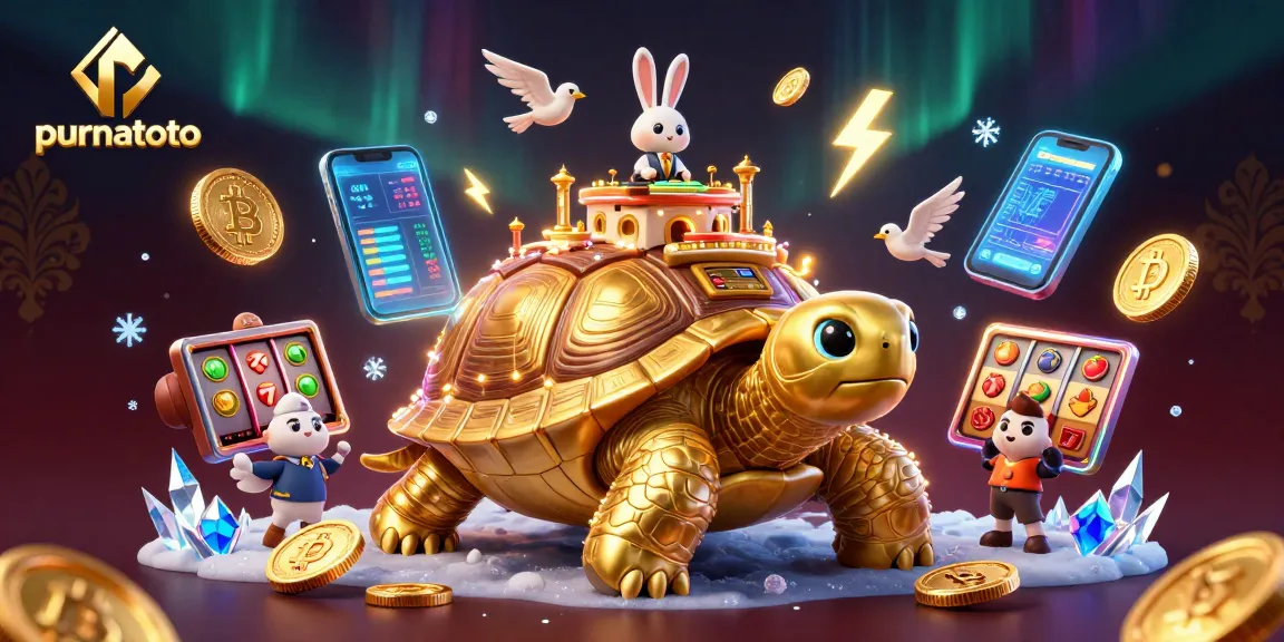 Mainkan purnatoto dengan simbol buah dan jackpot dalam ilustrasi kasino 3D yang menawan.