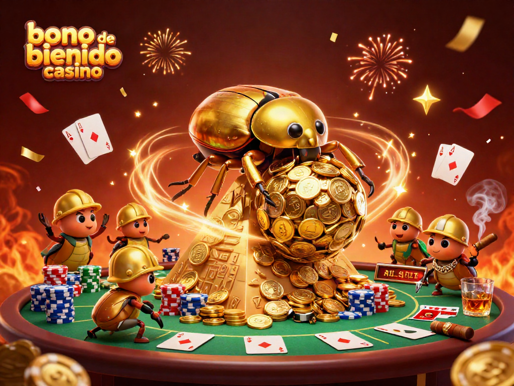 Última oferta de bono de bienvenida casino con monedas doradas y símbolos de azar