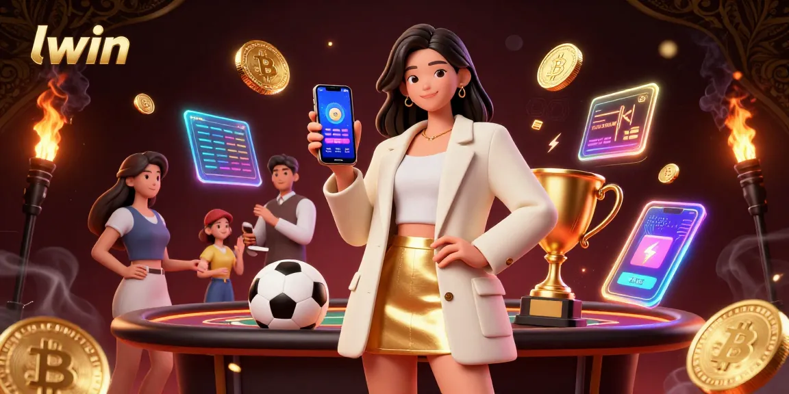 Experience thrilling gaming at llwin with a stunning Asian model showcasing a sports betting app amidst vibrant 3D casino elements.