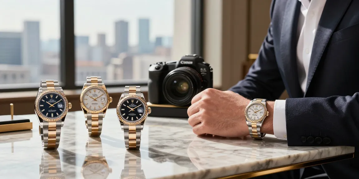 Elegant display of rolex super clone watches highlighting intricate details and luxurious ambiance.