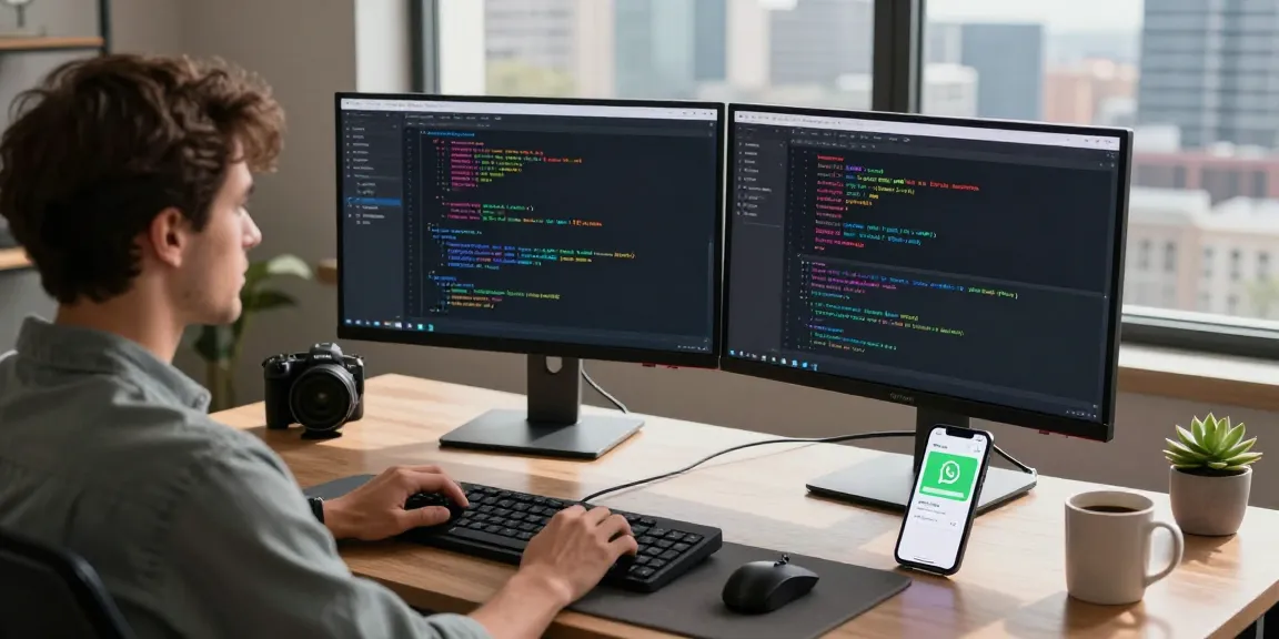 Developer using clawbot AI in a modern workspace with dual monitors and coding elements.