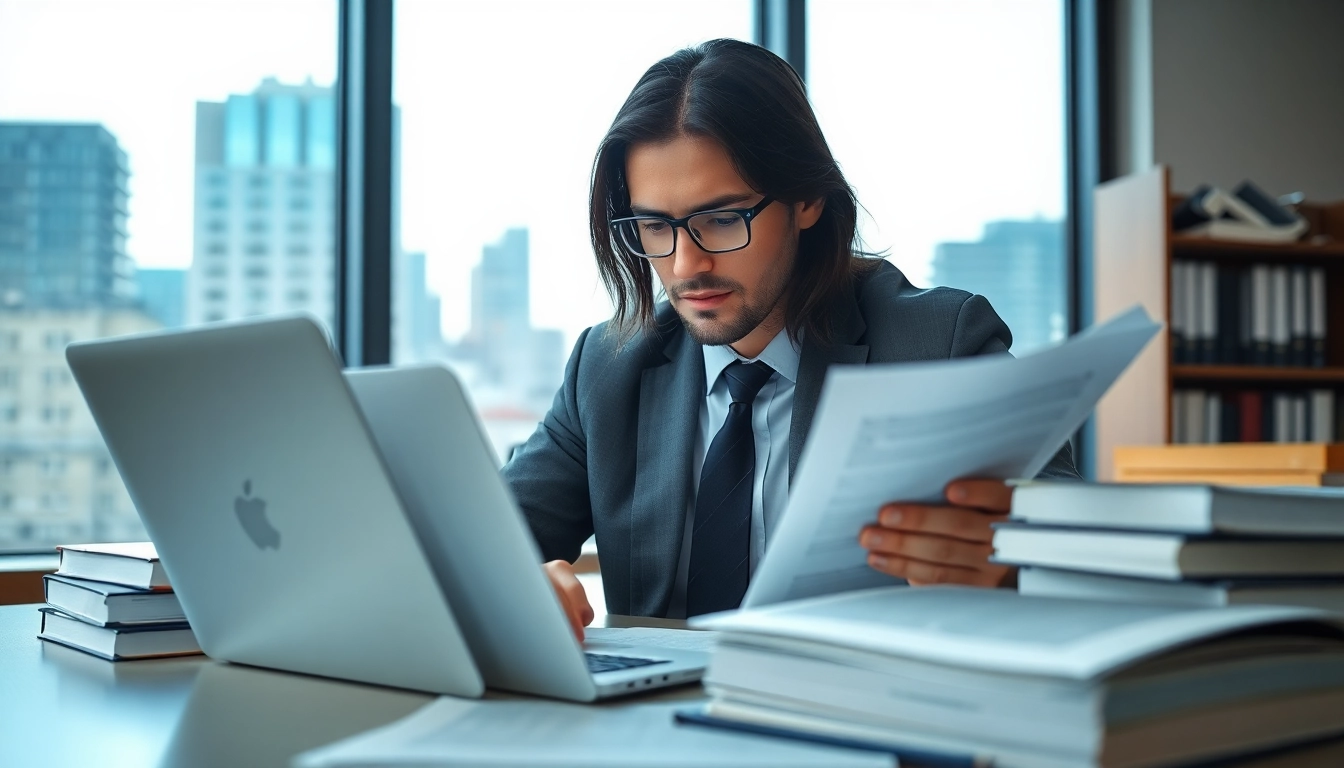 Clearwater truck accident lawyer analyzing case files in a professional office environment.