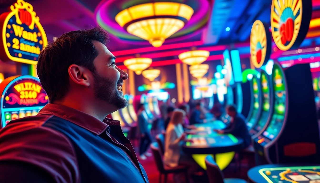 Players enjoying their time at a non gamstop Casino Uk with vibrant lights and slot machines.