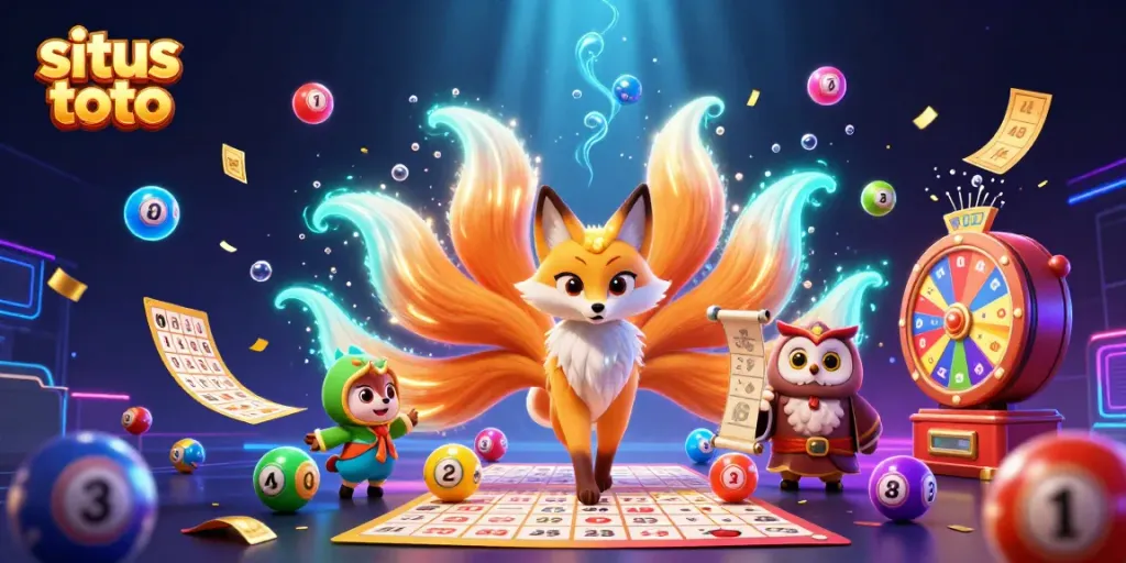 Experience the excitement at situs toto with vibrant lottery elements and magical characters.
