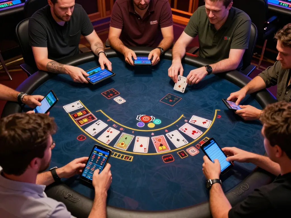 ALO8 players enjoying an engaging blackjack game on their devices at a modern online casino.