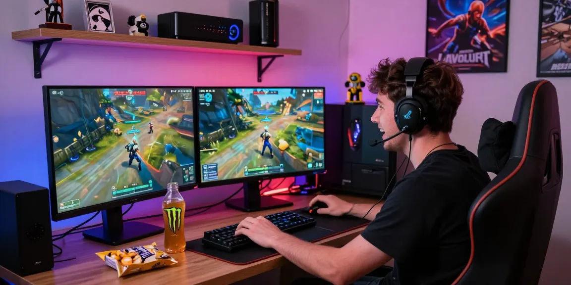 Player immersed in an exciting gaming session at home highlighting rokok88 alternatif with vibrant visuals.
