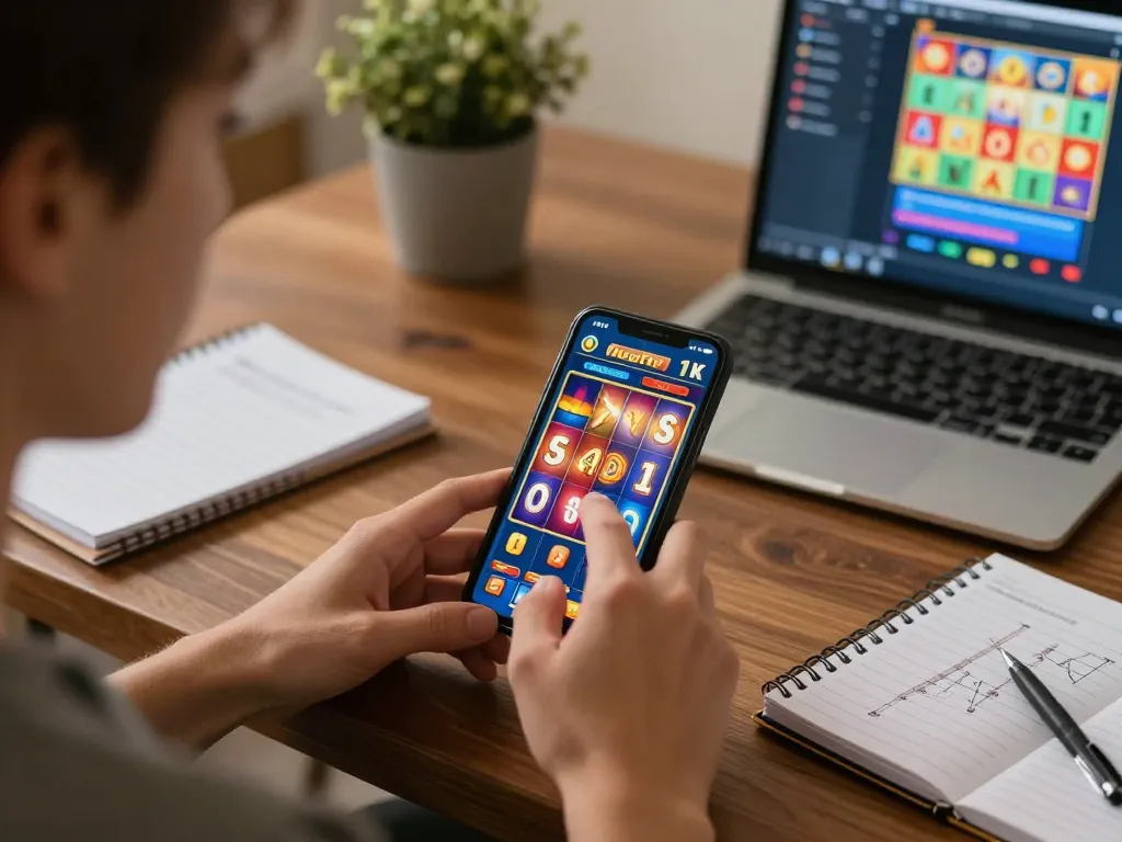 Engaging gameplay at slot depo 1k with a mobile casino app featuring colorful reels in action.