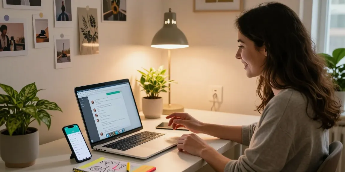 Engaging in sexting AI chat from a cozy home office atmosphere.