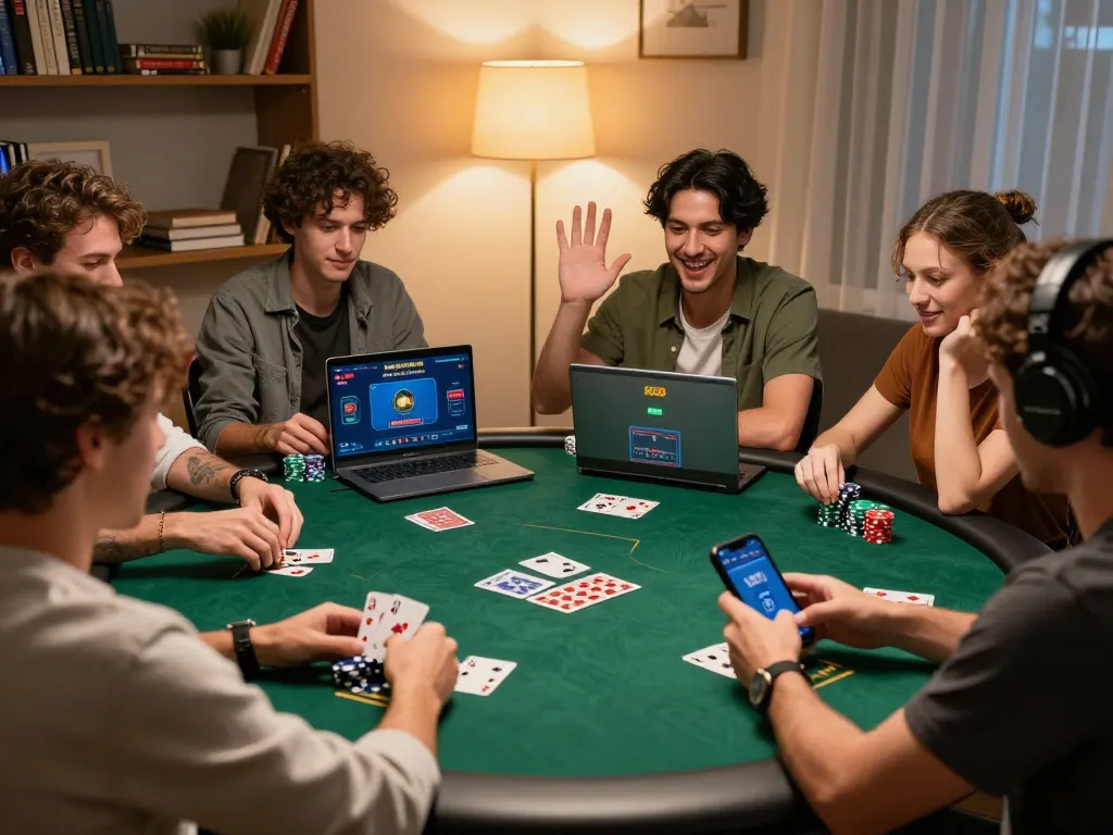 Experience vivu88 online poker excitement with friends in a cozy gaming setup.