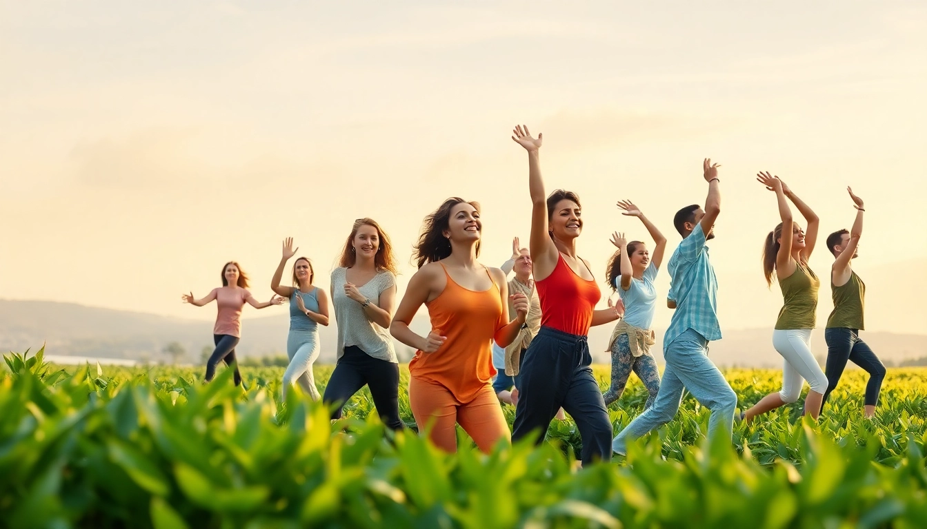 People engaging in activities promoting health and wellness, emphasizing community and active living.
