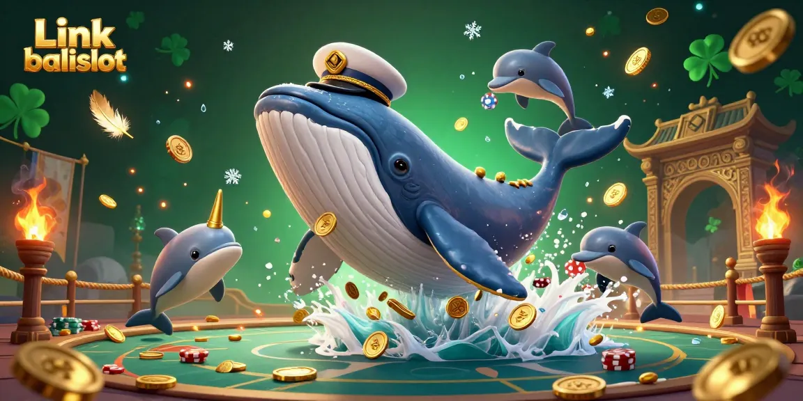 Experience the excitement of Link balislot with a dynamic 3D scene featuring playful casino-themed characters amidst a sea of gold.