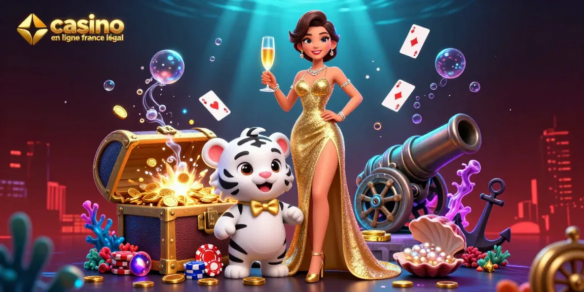 Participez à l'excitation des casinos en ligne France légal avec une femme glamour et un tigre porte-bonheur, au milieu d'éléments de jeu éblouissants.
