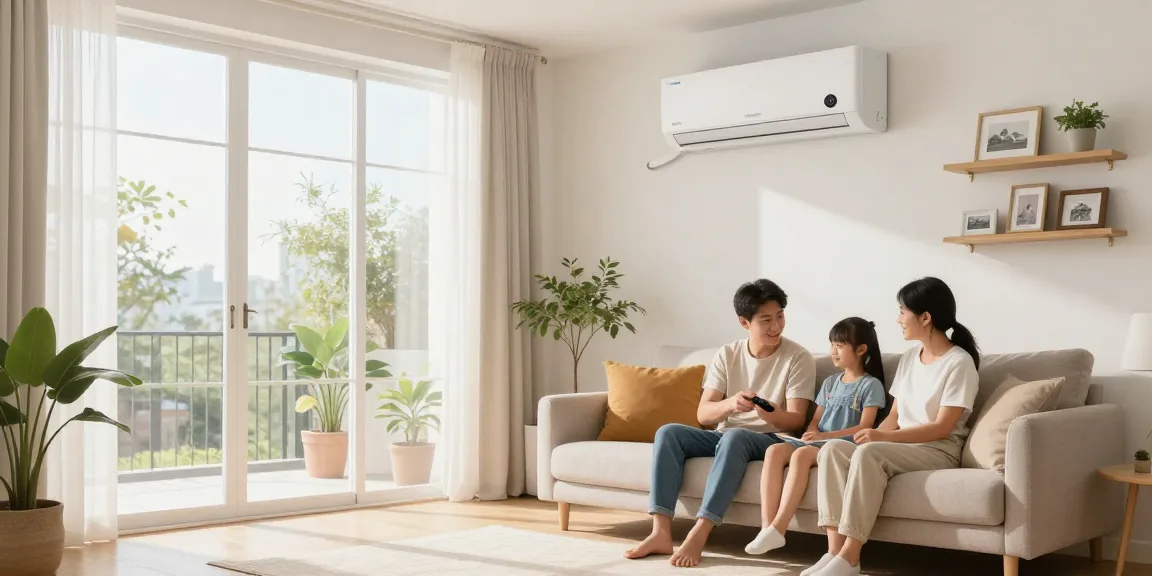 Cozy living room showcasing an 18000 BTU mini split air conditioning unit in use.