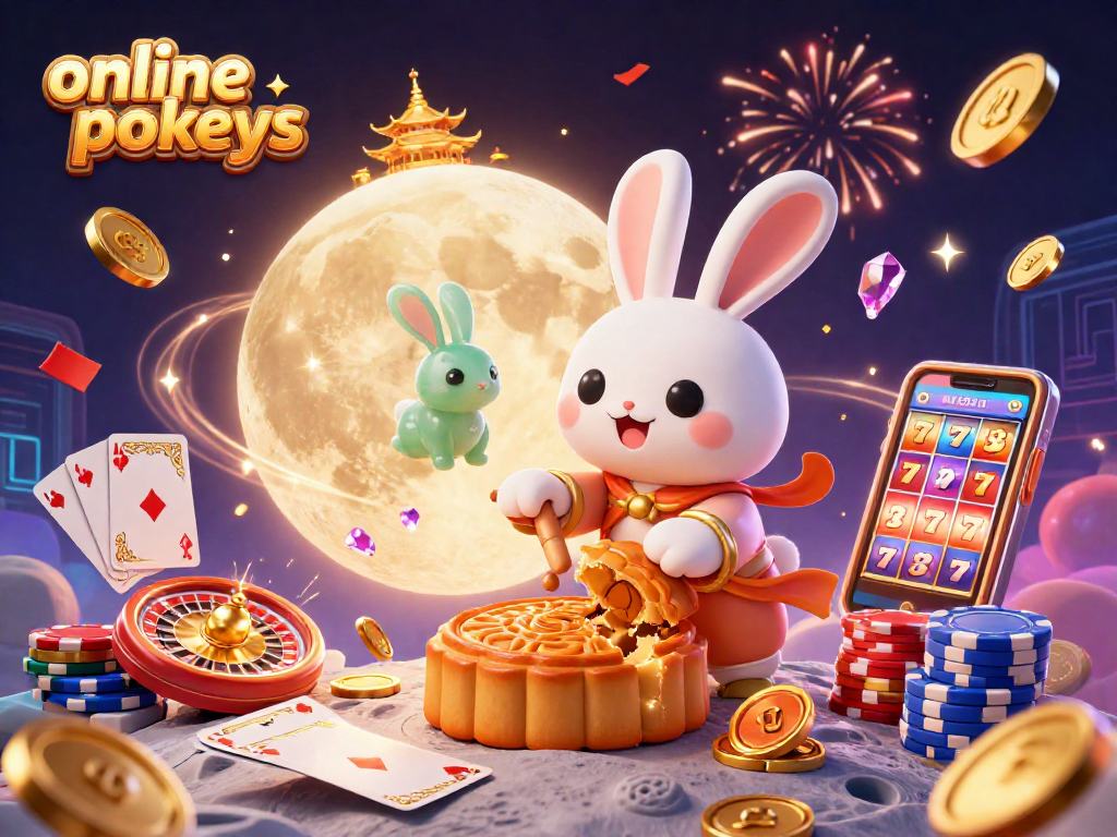 Play online pokies with lively characters and dazzling casino elements in a vibrant scene.