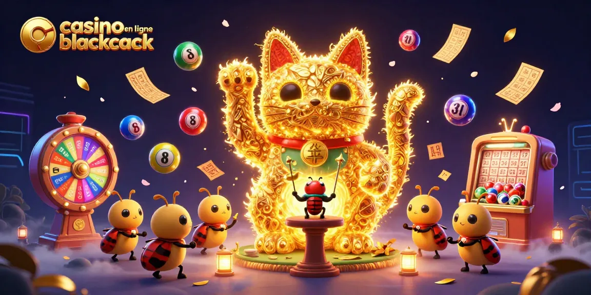 Jouez au casino en ligne blackjack avec cette illustration captivante de personnages animés et d'éléments de jeu.