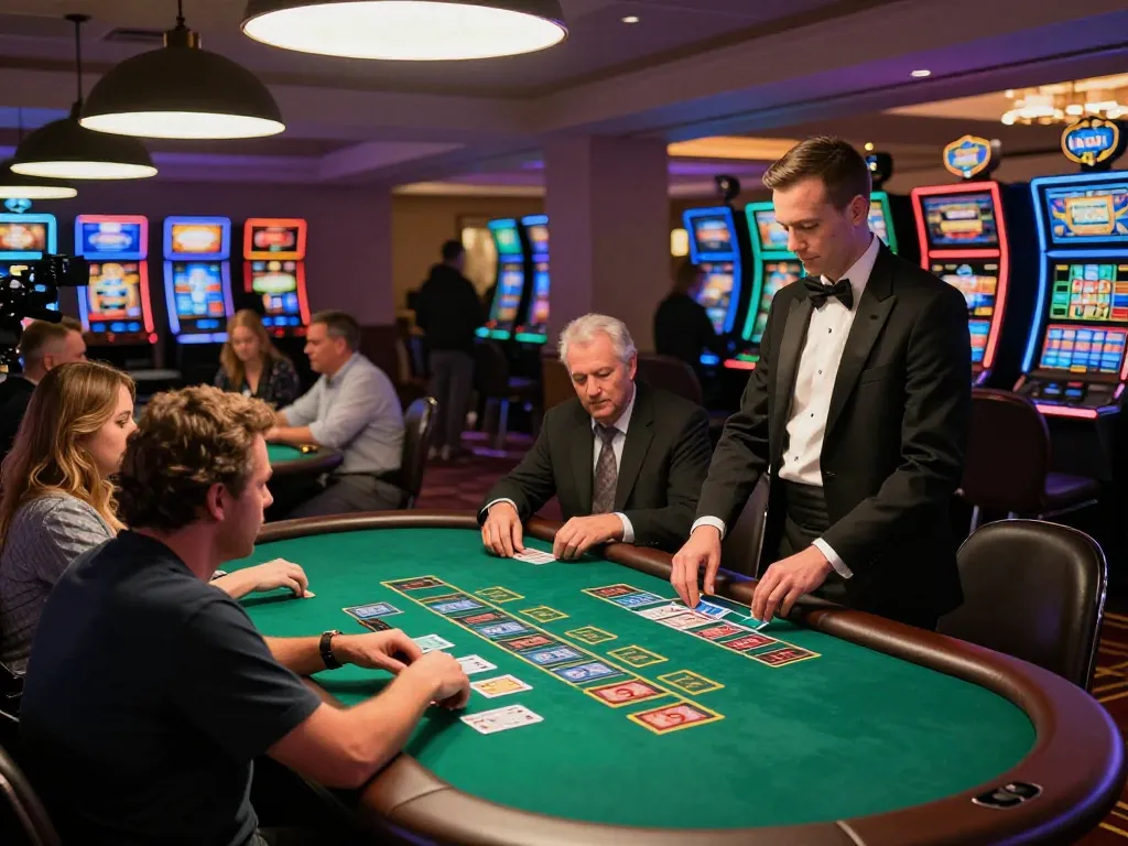 Players engaging in action at O8 blackjack tables in a vibrant casino atmosphere