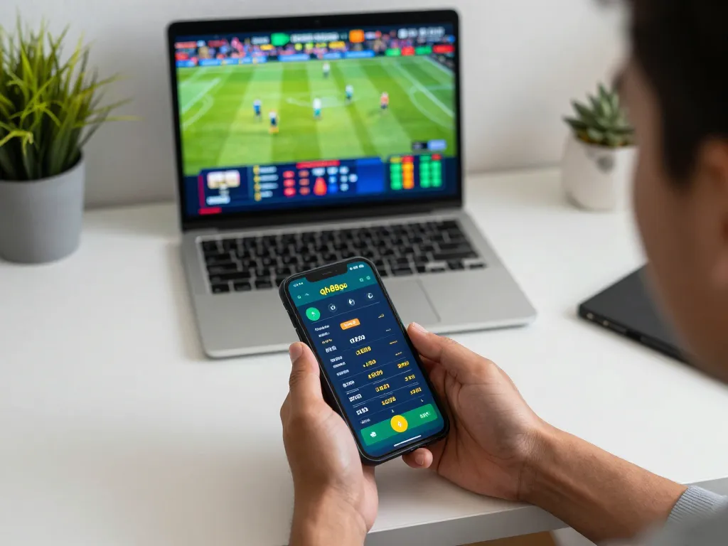 Excited user placing bets on qh88go sports app during thrilling live event