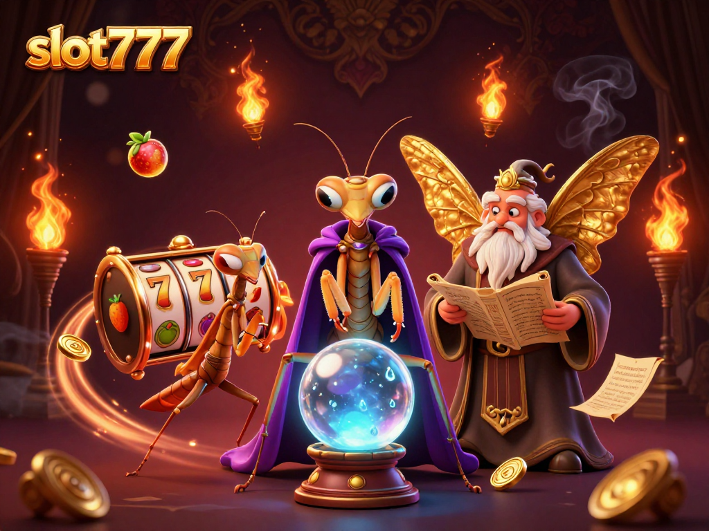 Engage with slot777 for thrilling jackpot spins amidst vibrant 3D casino art featuring lucky charms.
