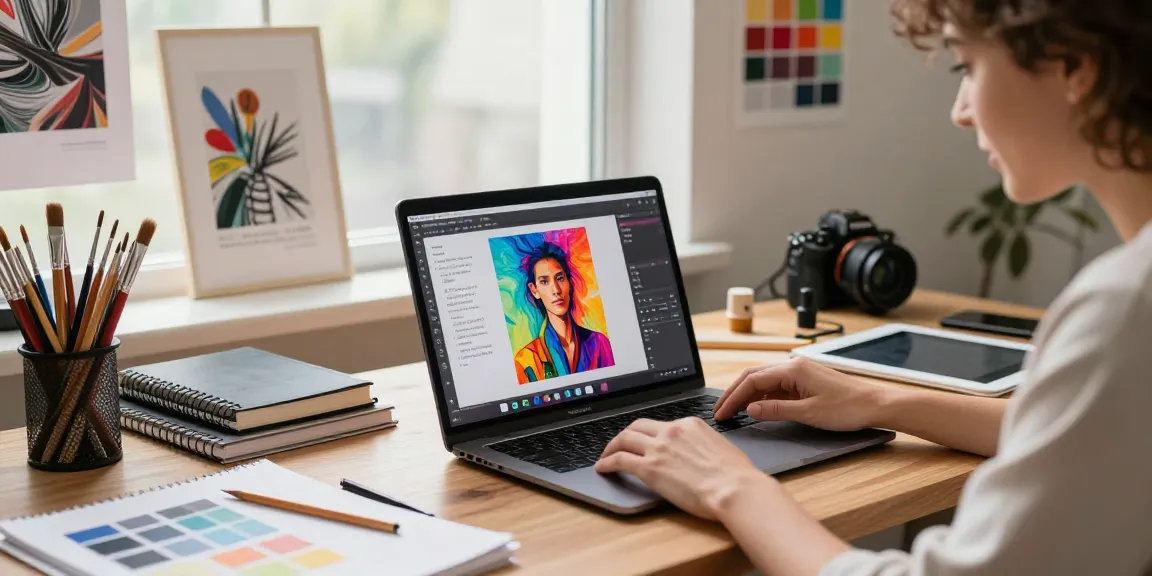 Artist using Nano Banana Pro AI image editor in a creative studio
