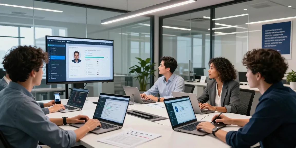 Dynamic team collaboration on age verification system technology in a modern office setting