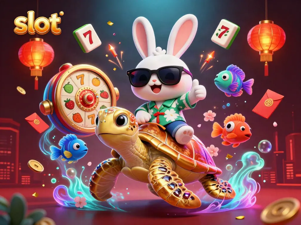 Engage with thrilling slot gameplay featuring a lucky rabbit and golden turtle illustration.